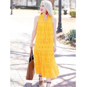 Kate Spade sleeveless cotton eyelet lace midi dress yellow medium